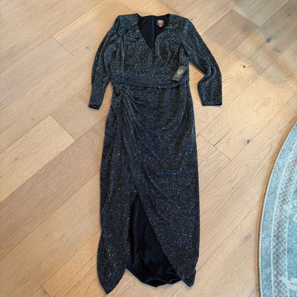 New $188 Vince Camuto  Women's Long Long Sleeve V-Neck Ball Gown Dress size 14W - Picture 4 of 7